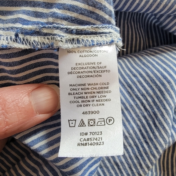 LOFT Blue White Striped 100% Cotton Button Down Shirt Embroidered Birds Size M - Picture 7 of 10